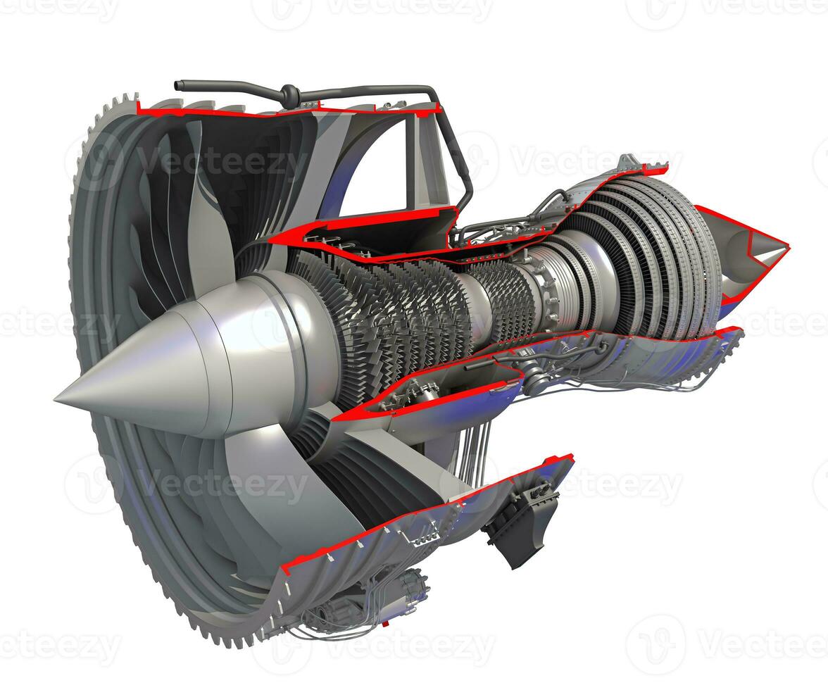fraque turbofan aeronave motor seccionado 3d Renderização foto