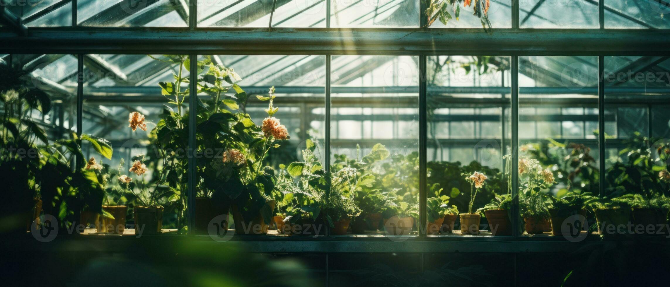 ai gerado sereno estufa preenchidas com exuberante vegetação e vibrante flora. ai generativo. foto