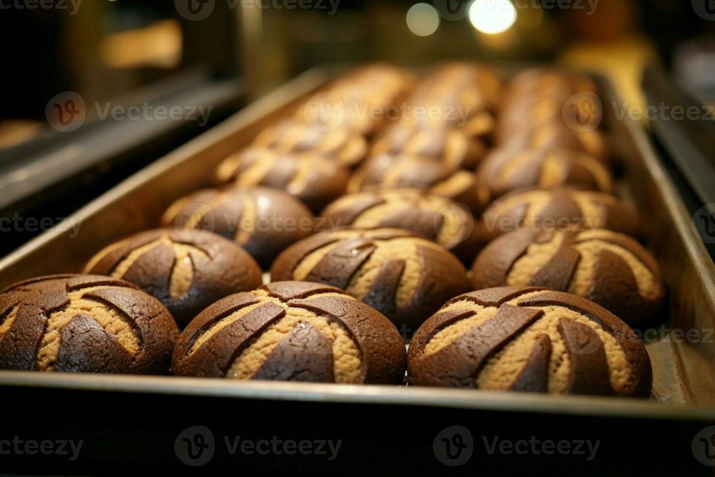 ai gerado tentador matriz chocolate biscoitos exibido para venda às local loja foto