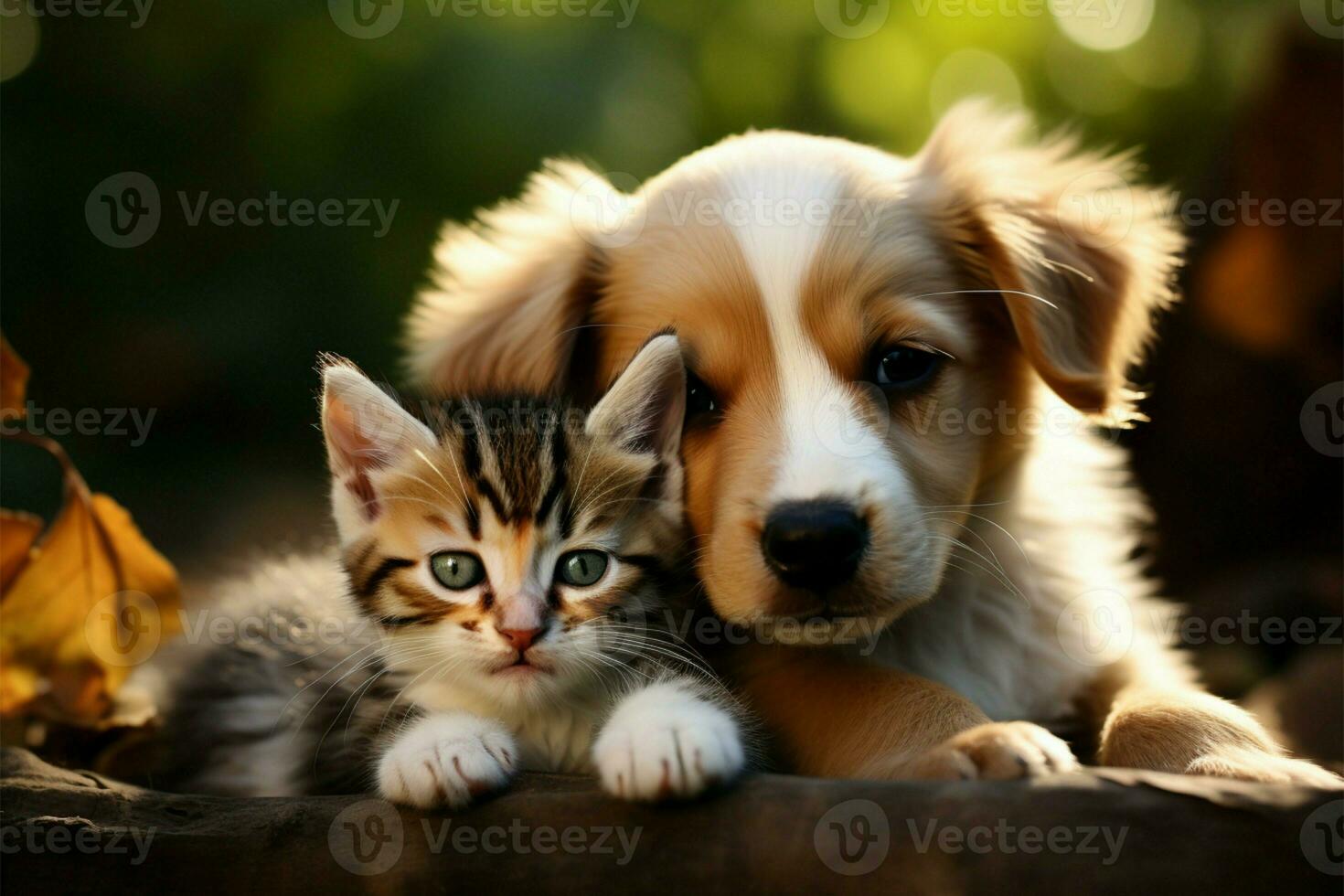 ai gerado adorável equipe uma gatinha e cachorro unir dentro jogar, exibindo irresistível fofura foto