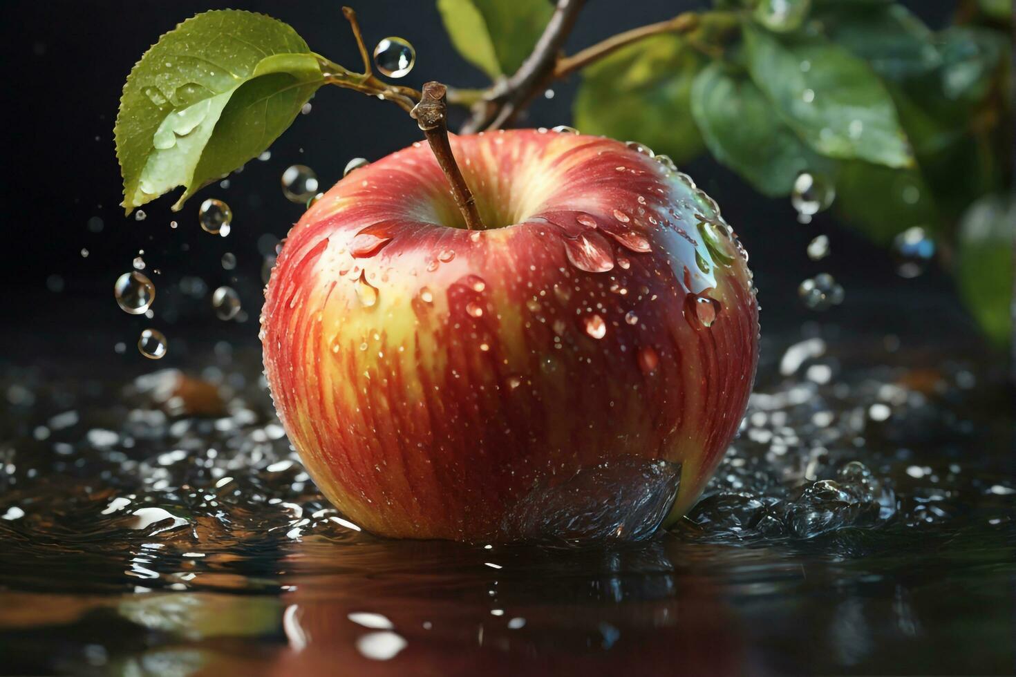 ai gerado vermelho maçã espirrado com água fundo foto