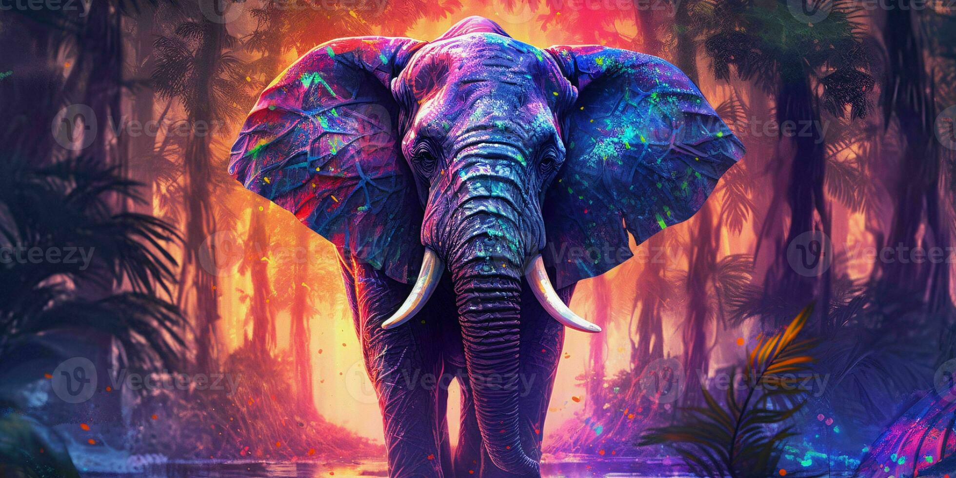 ai gerado colorida elefante ilustração com brilho efeito. generativo ai foto