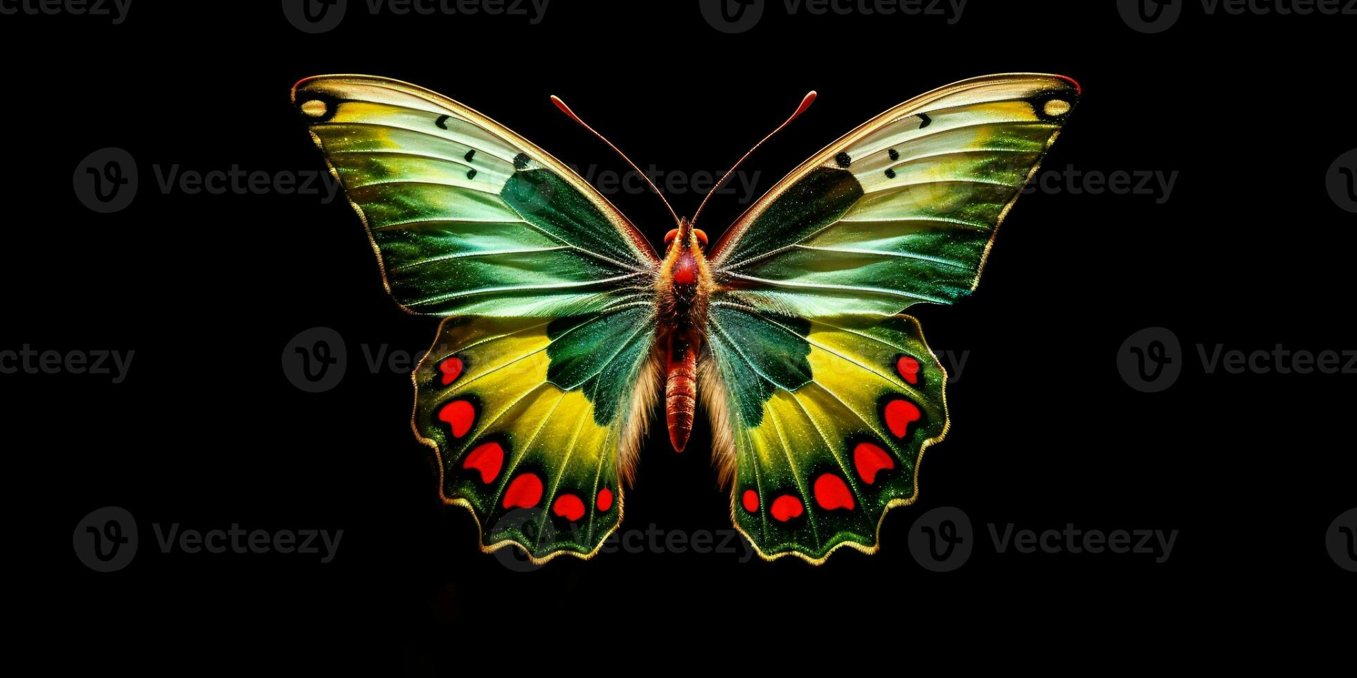 ai gerado lindo e colorida borboleta isolado em Preto fundo. generativo ai foto