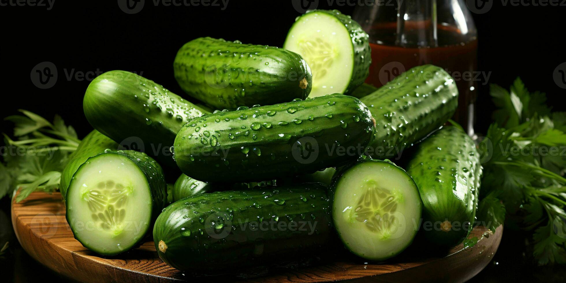 ai gerado fresco pepino com água gotas. generativo ai foto