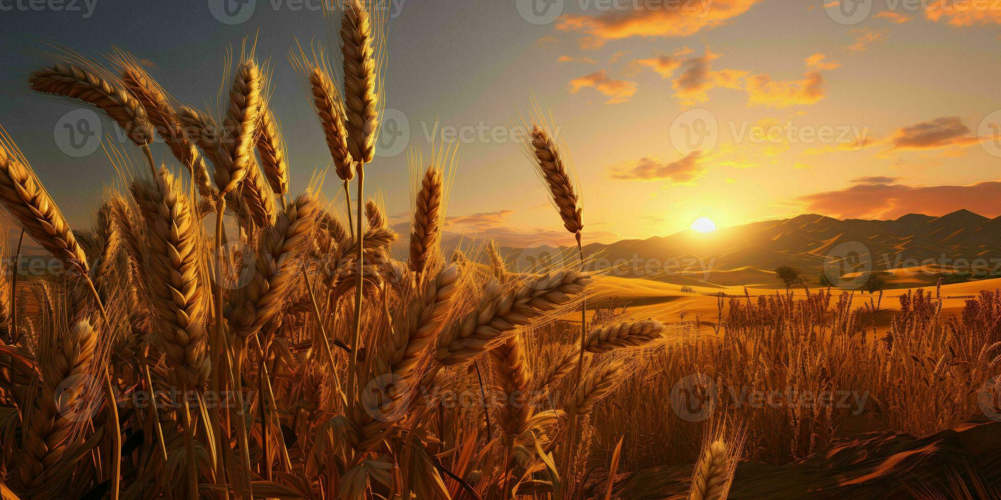 ai gerado trigo Campos com uma lindo pôr do sol visualizar. generativo ai foto