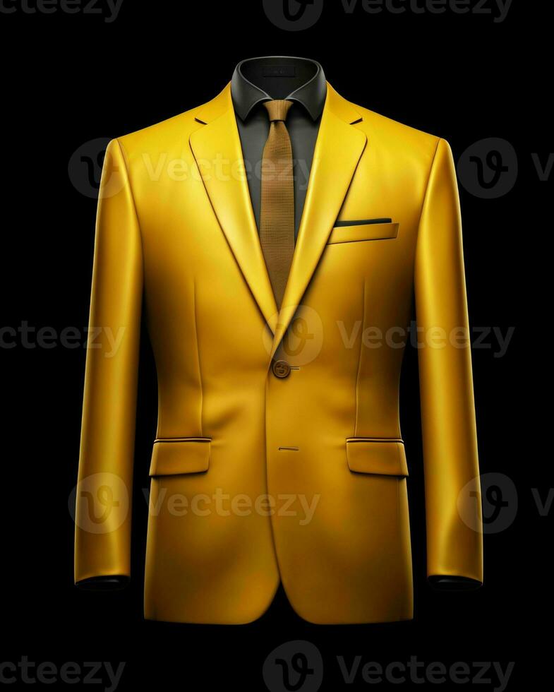 ai gerado elegante amarelo masculino terno isolado em Preto fundo. generativo ai foto