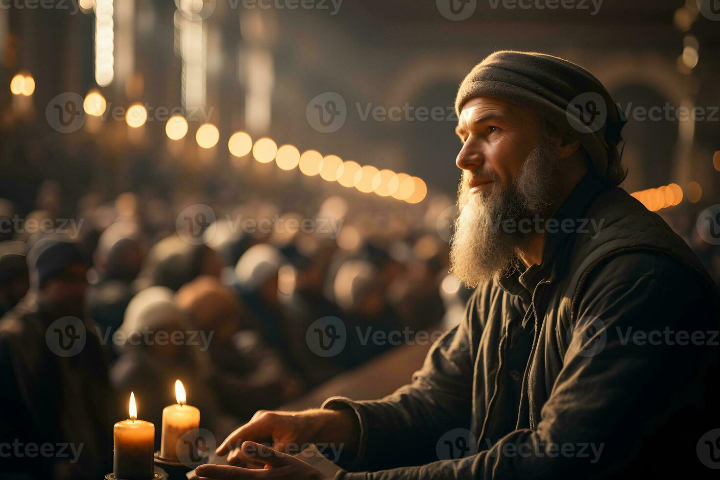 ai gerado islâmico imam condutas uma sermão às a mesquita. muçulmano imam pregação para a pessoas dentro a mesquita. generativo ai foto