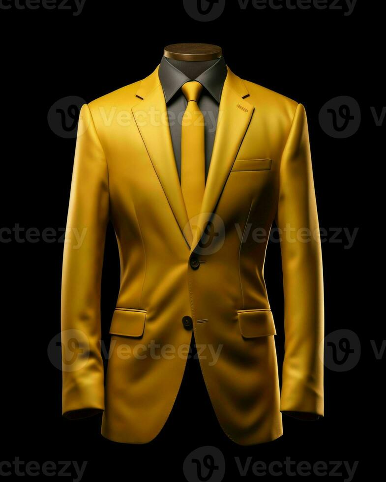 ai gerado elegante amarelo masculino terno isolado em Preto fundo. generativo ai foto