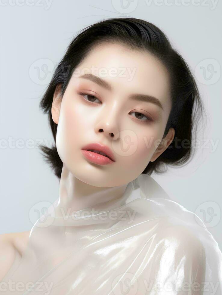 ai gerado retrato do lindo japonês mulher em isolado branco fundo foto