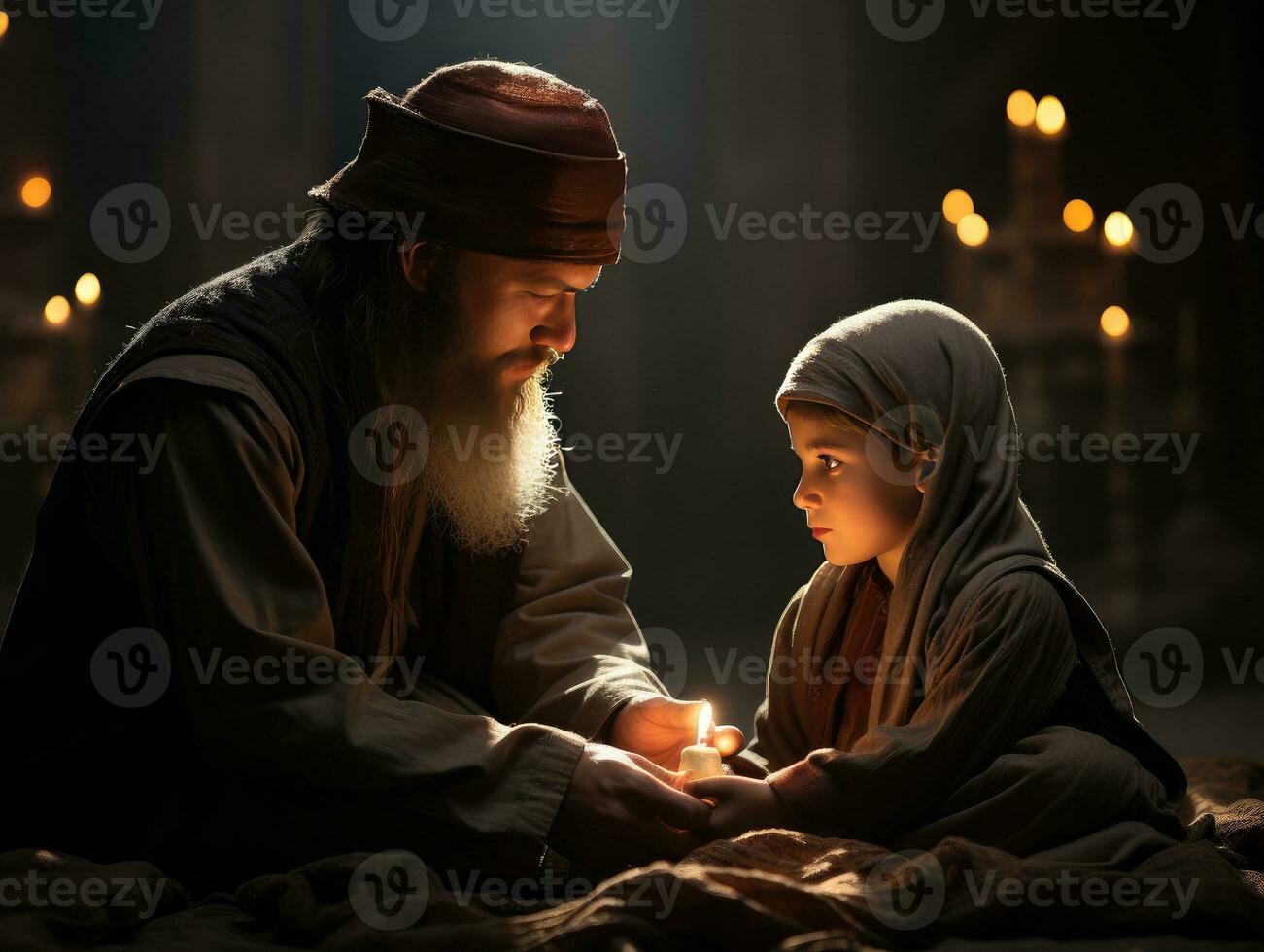 ai gerado muçulmano professor ensino crianças às a mesquita. generativo ai foto