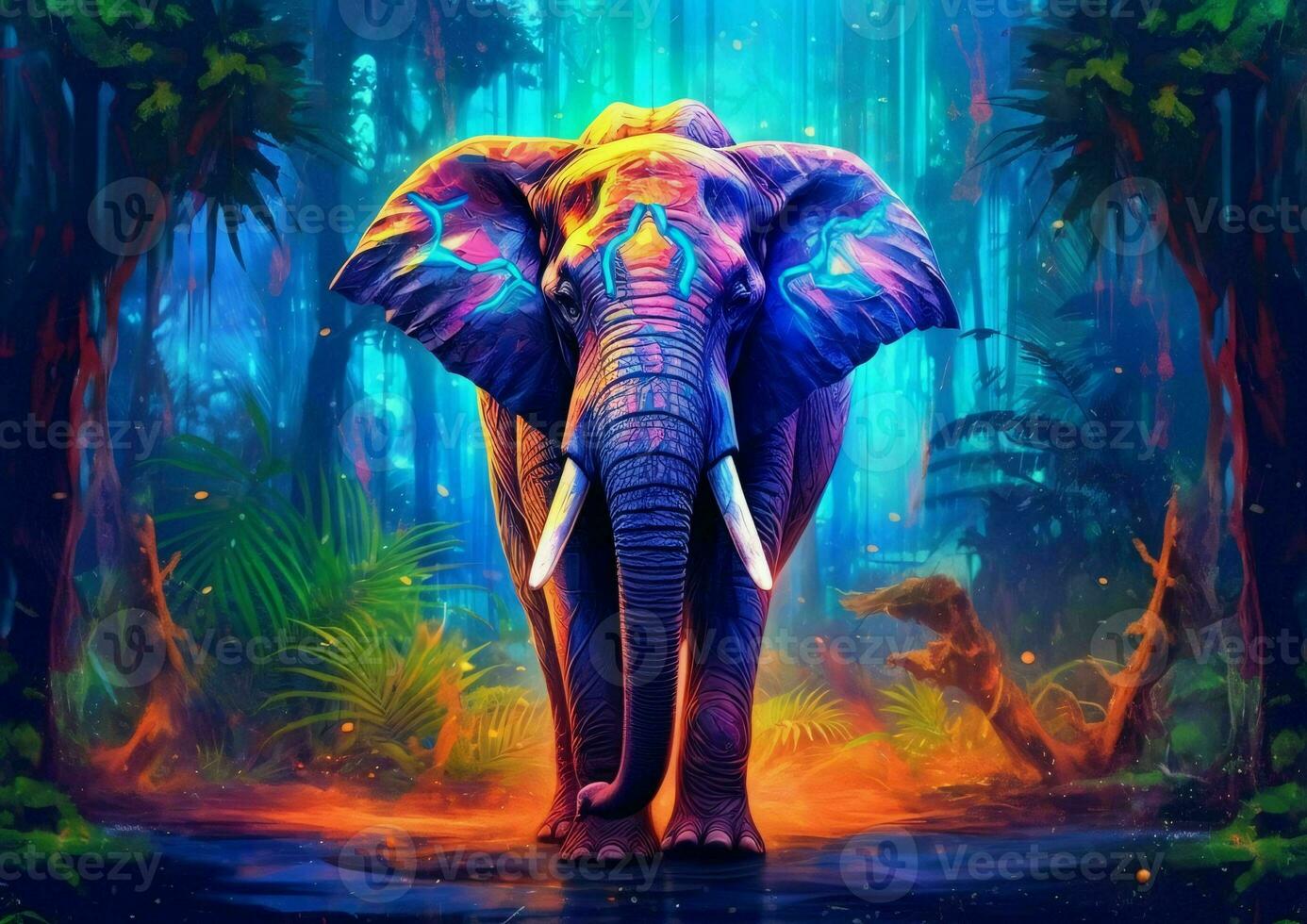 ai gerado colorida elefante ilustração com brilho efeito. generativo ai foto