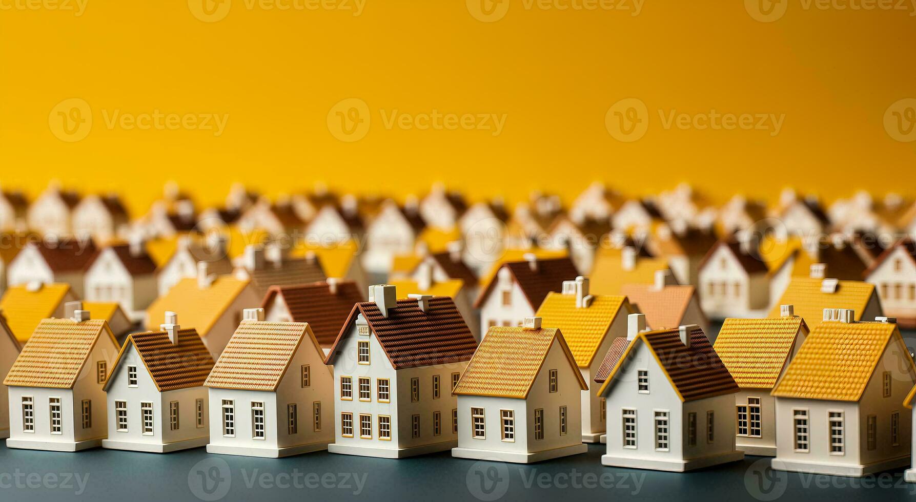 ai gerado brinquedo cidade. miniatura modelos do realista casas, borrado fundo. foto