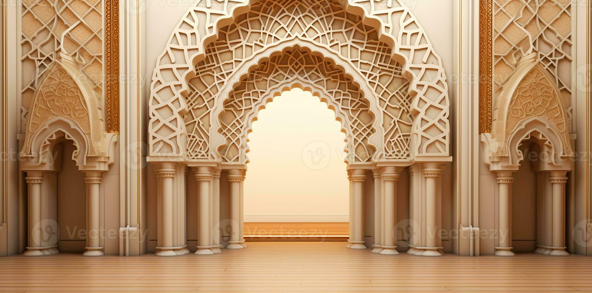 ai gerado elegante grande mesquita porta arco interior foto