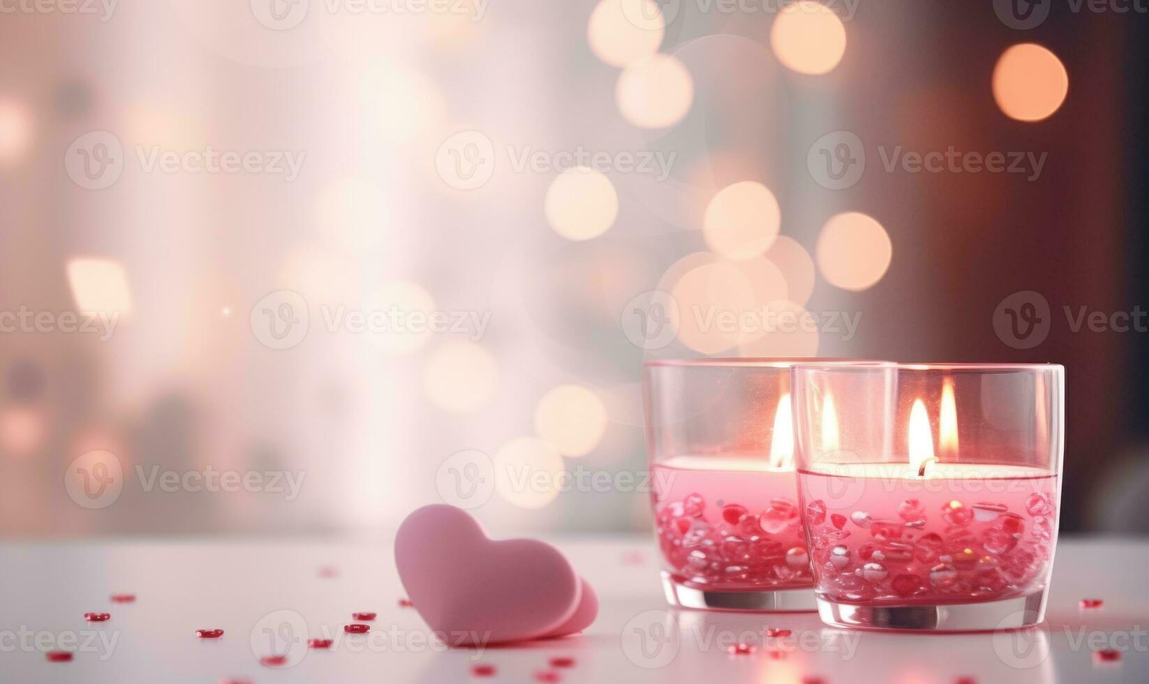 ai gerado romântico velas em mesa dentro quarto decorado com flores, fechar-se foto