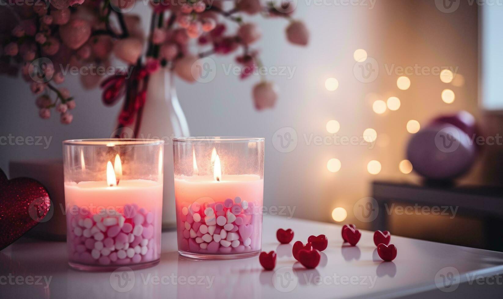 ai gerado queimando velas dentro quarto decorado para dia dos namorados dia, fechar-se foto