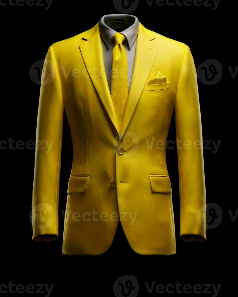 ai gerado elegante amarelo masculino terno isolado em Preto fundo. generativo ai foto