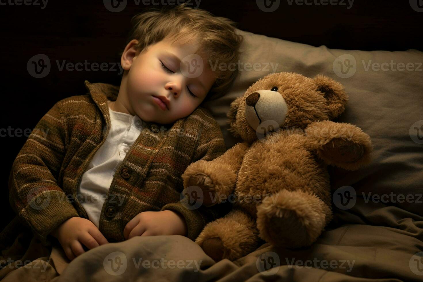 ai gerado uma bebê Garoto dormindo silenciosamente foto