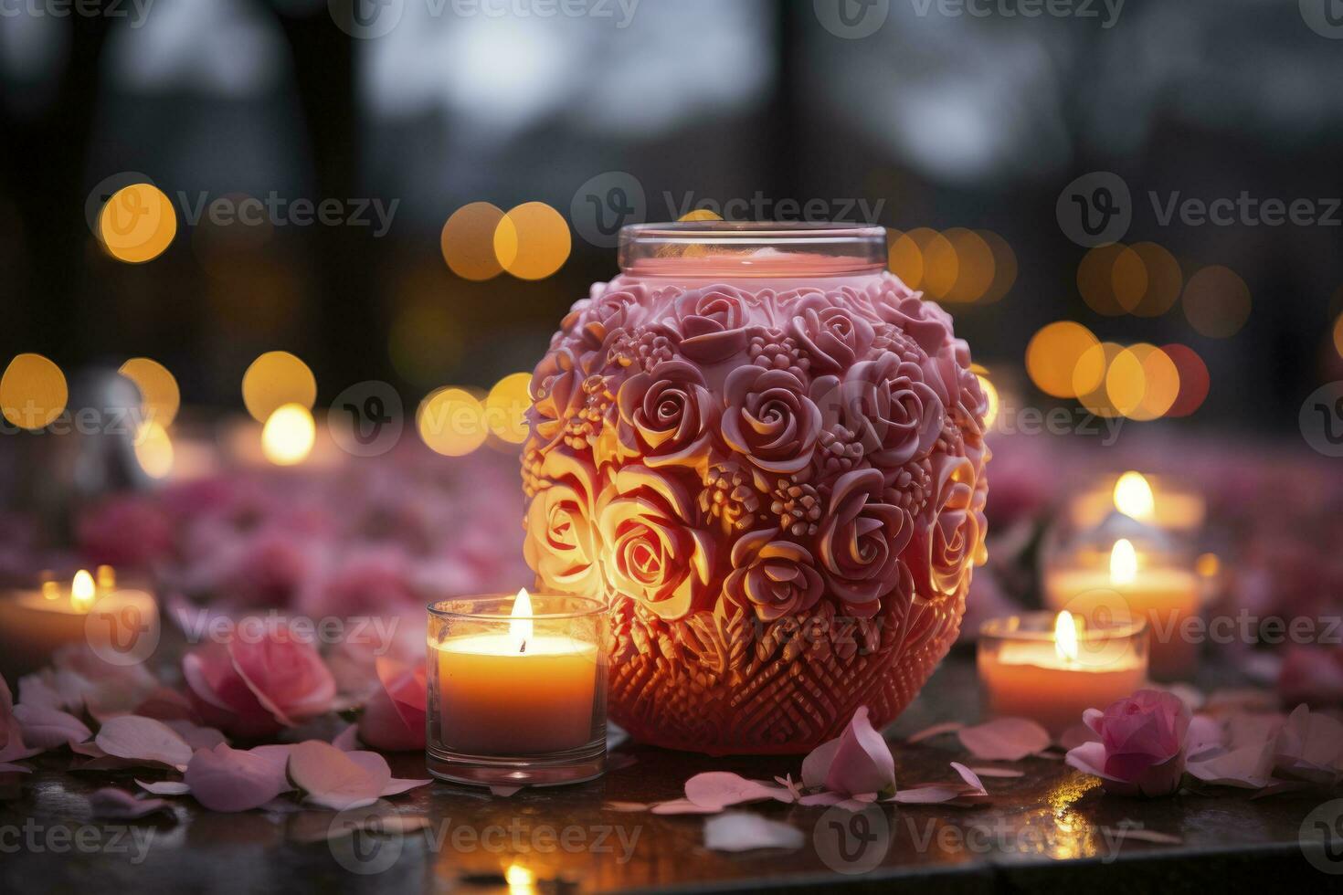 ai gerado rosas e velas, romântico decoração. generativo ai foto