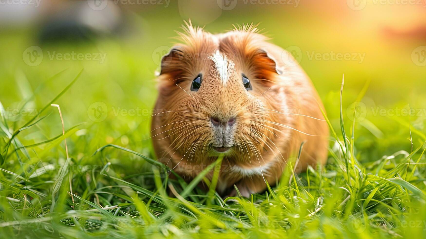 ai gerado Guiné porco dentro a verde Relva com suave foco e raso profundidade do campo, ai generativo foto