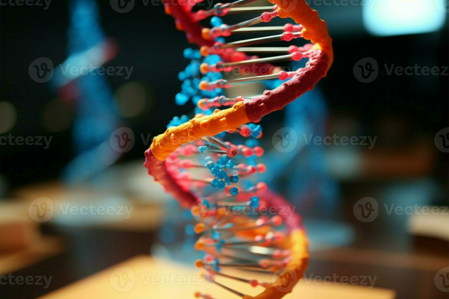 ai gerado biologia classe cena 3d modelo do uma dna vertente foto