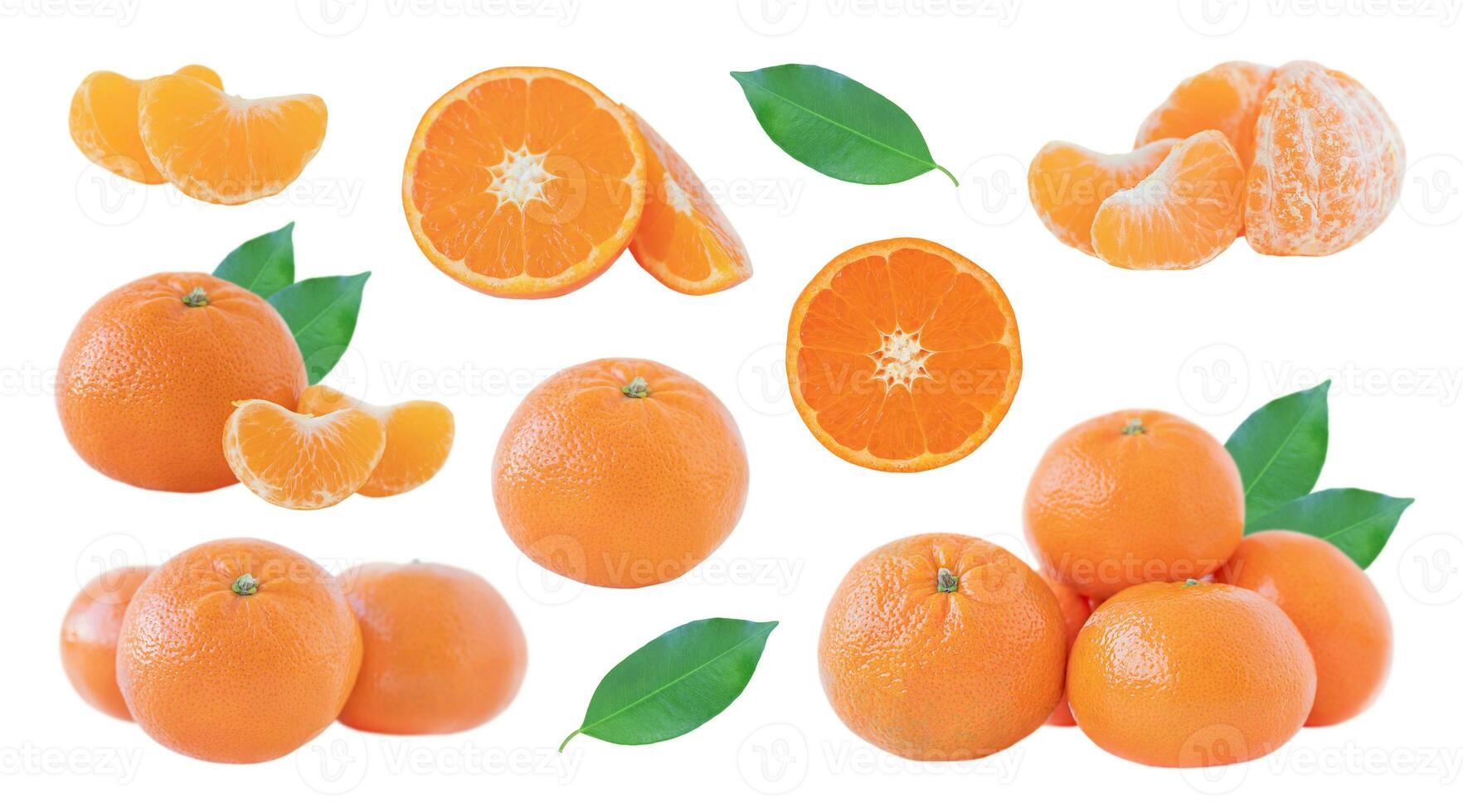 tangerinas conjunto isolado em branco foto