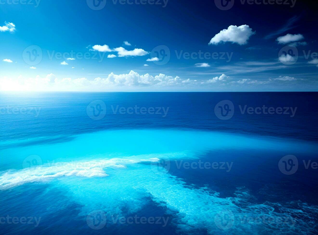 ai gerado grande lindo mar com lindo nuvens céu e solteiro azul água foto