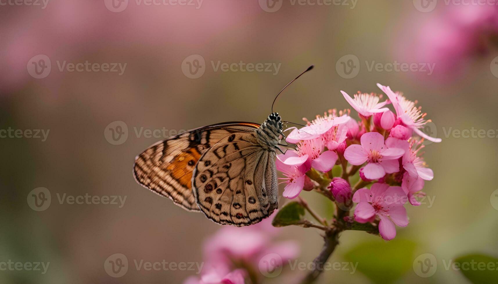 ai gerado borboleta em Rosa flores foto