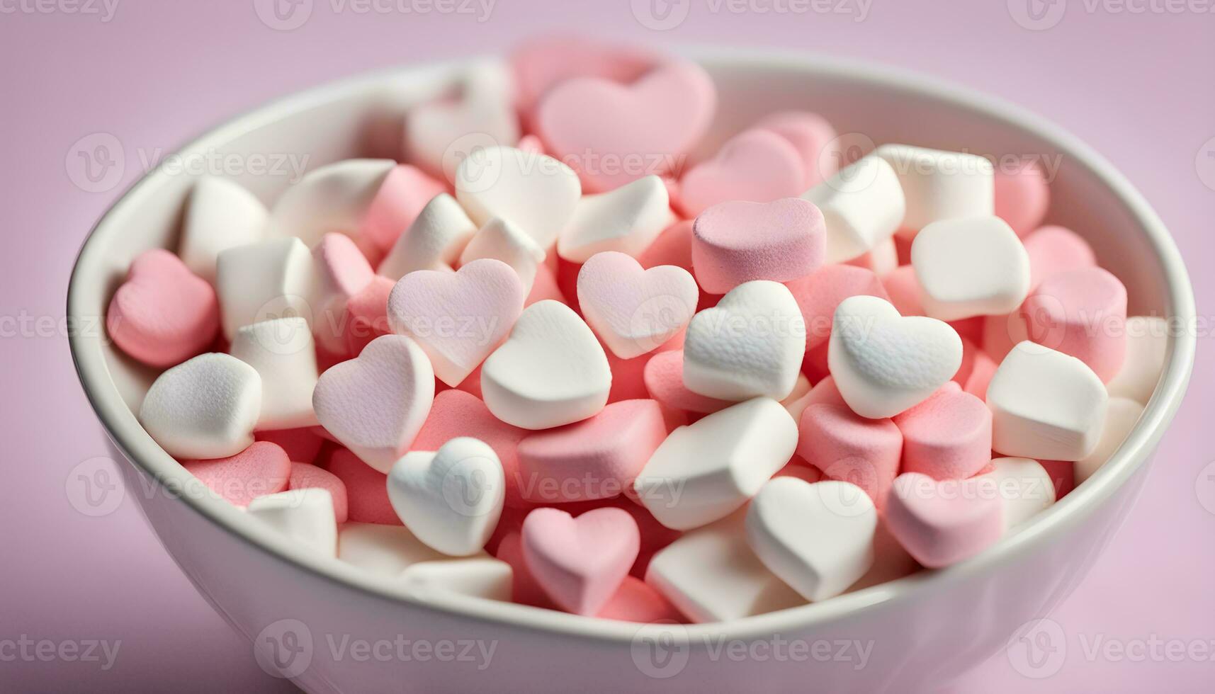 ai gerado uma tigela preenchidas com Rosa e branco marshmallows foto