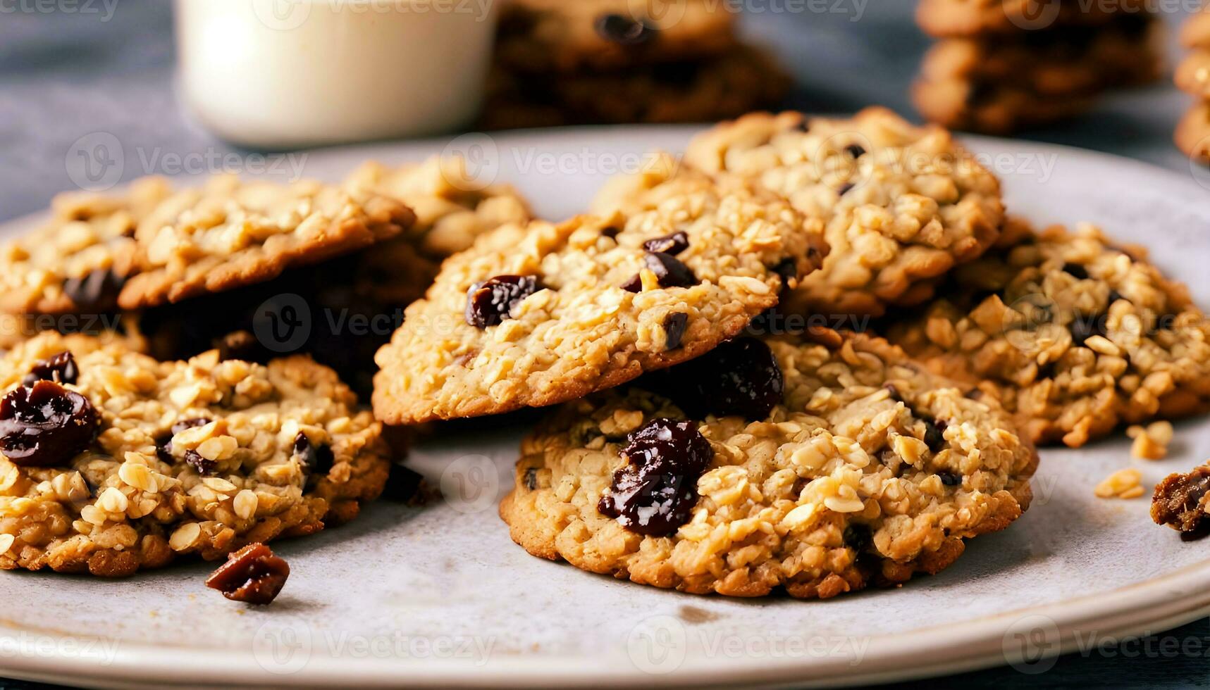 ai gerado aveia biscoitos com passas de uva e cranberries em uma placa. saudável comendo foto