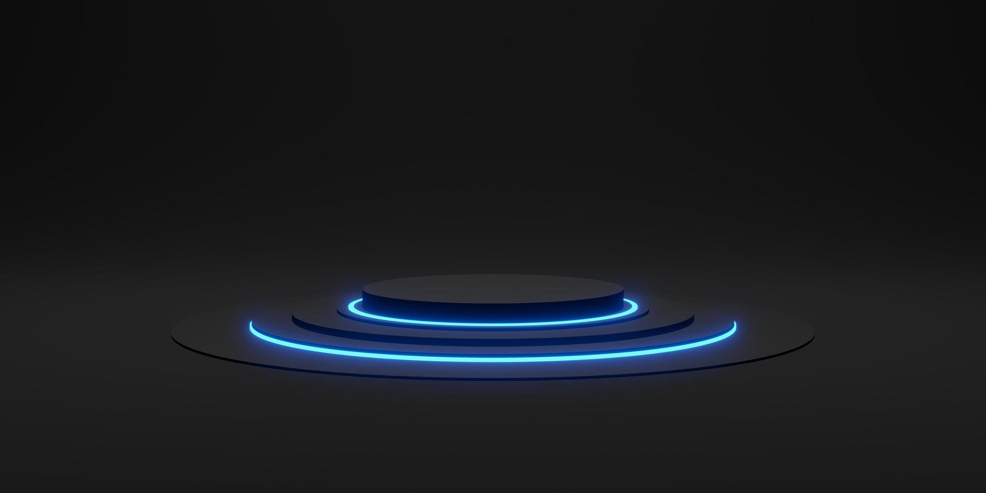 display preto, anel de laser e luz de néon, ilustração 3D foto