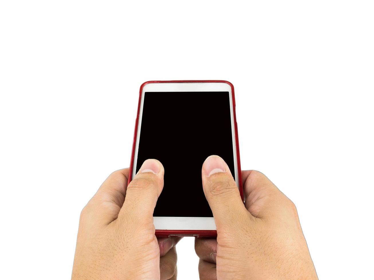 mão segurando um telefone inteligente isolado no fundo branco com traçado de recorte foto