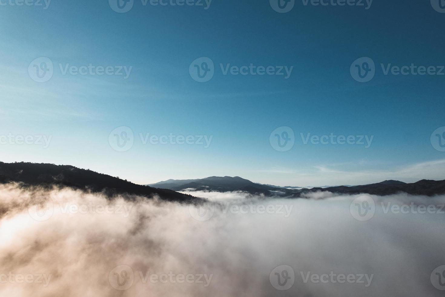 nevoeiro matinal na floresta vindo de cima foto