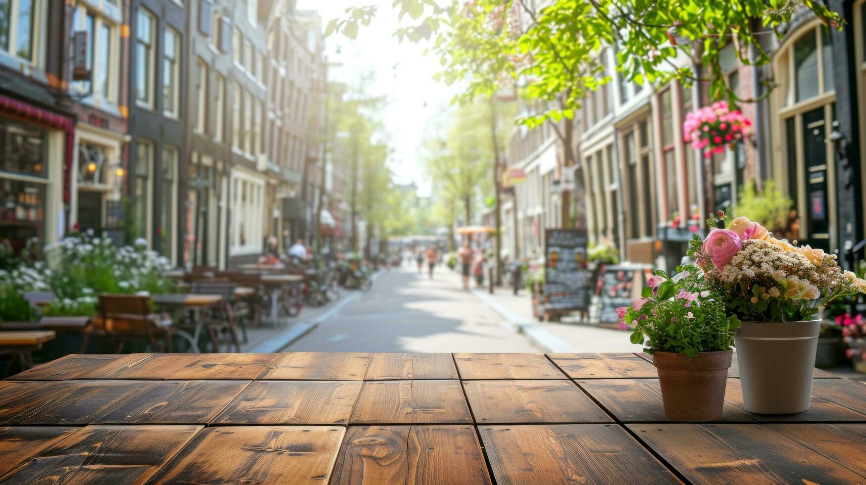 ai gerado Straat cafeteria propaganda fundo com cópia de espaço foto