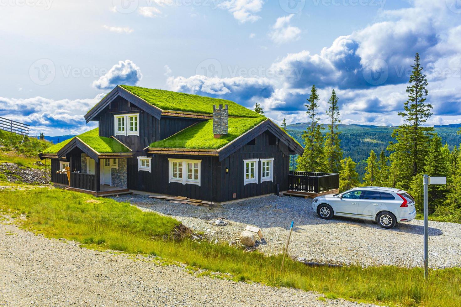 belas casas de campo panorâmicas cabanas montanhas kvitfjell área de esqui favang noruega. foto