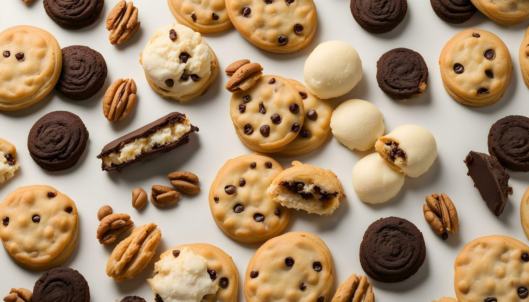 ai gerado chocolate lasca biscoitos e nozes foto