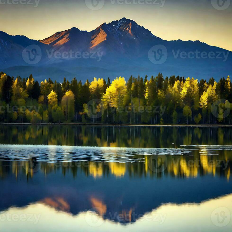 ai gerado elegante pacífico águas e montanhas foto