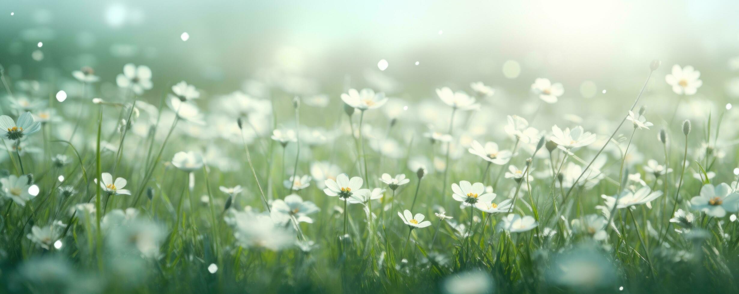 ai gerado Relva campo com florescendo flores foto