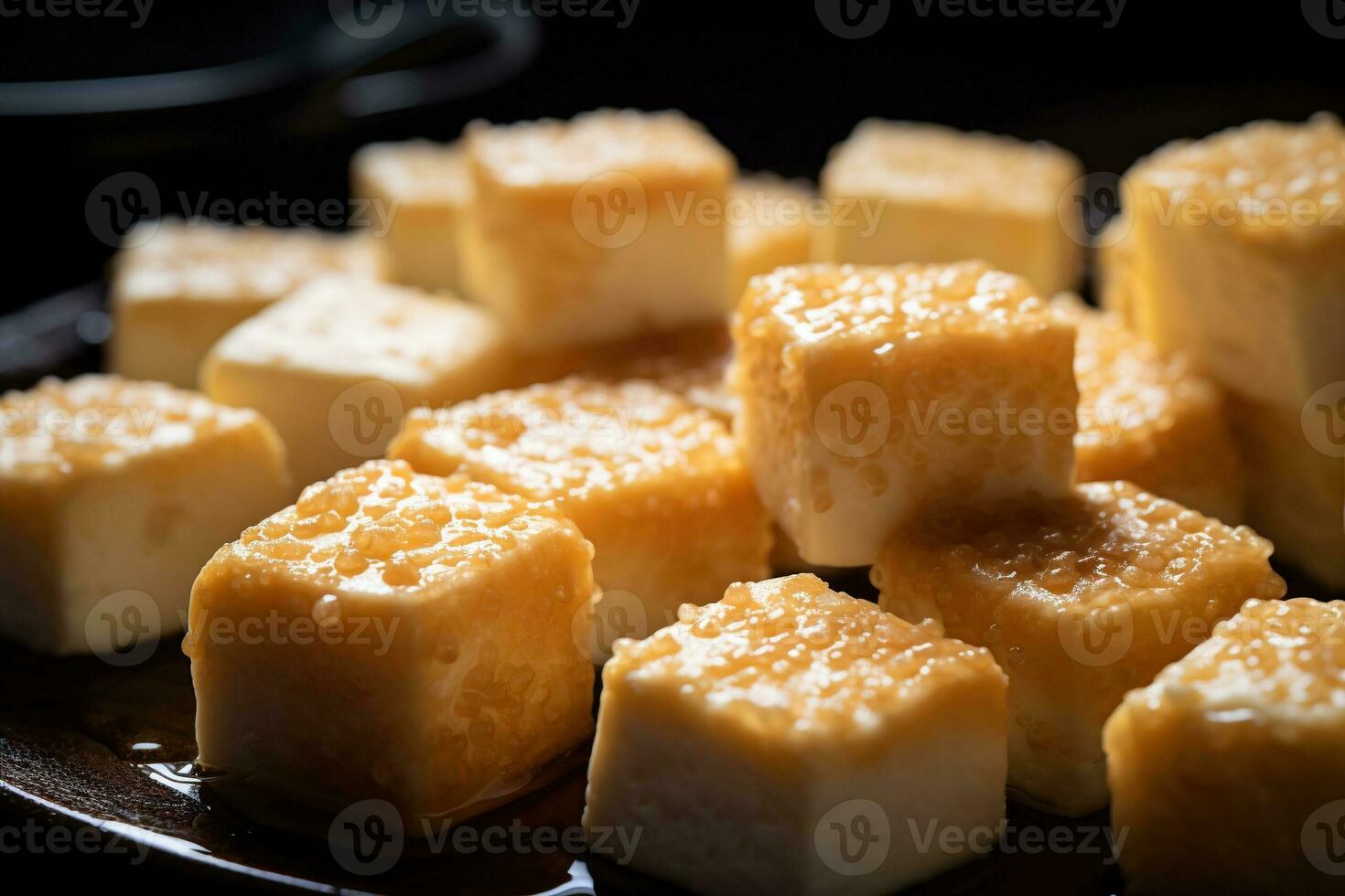 ai gerado fechar-se do uma prato do amarelo queijo cubos. foto