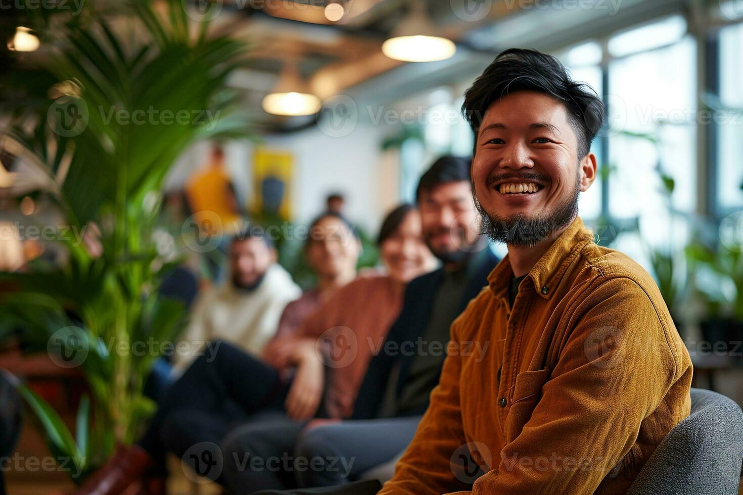 ai gerado grupo do o negócio pessoas tendo uma encontro às criativo escritório foto