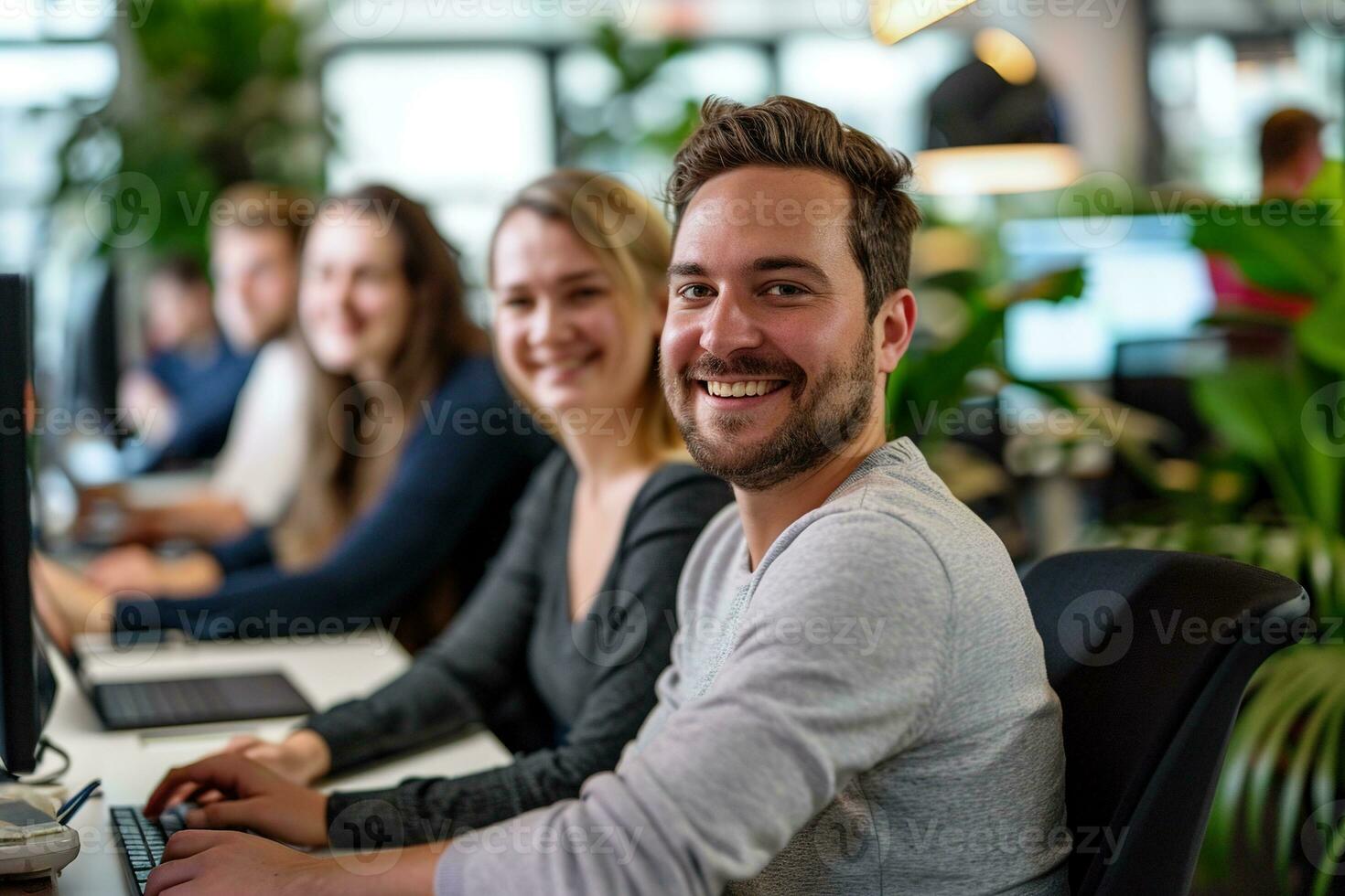 ai gerado grupo do o negócio pessoas tendo uma encontro às criativo escritório foto