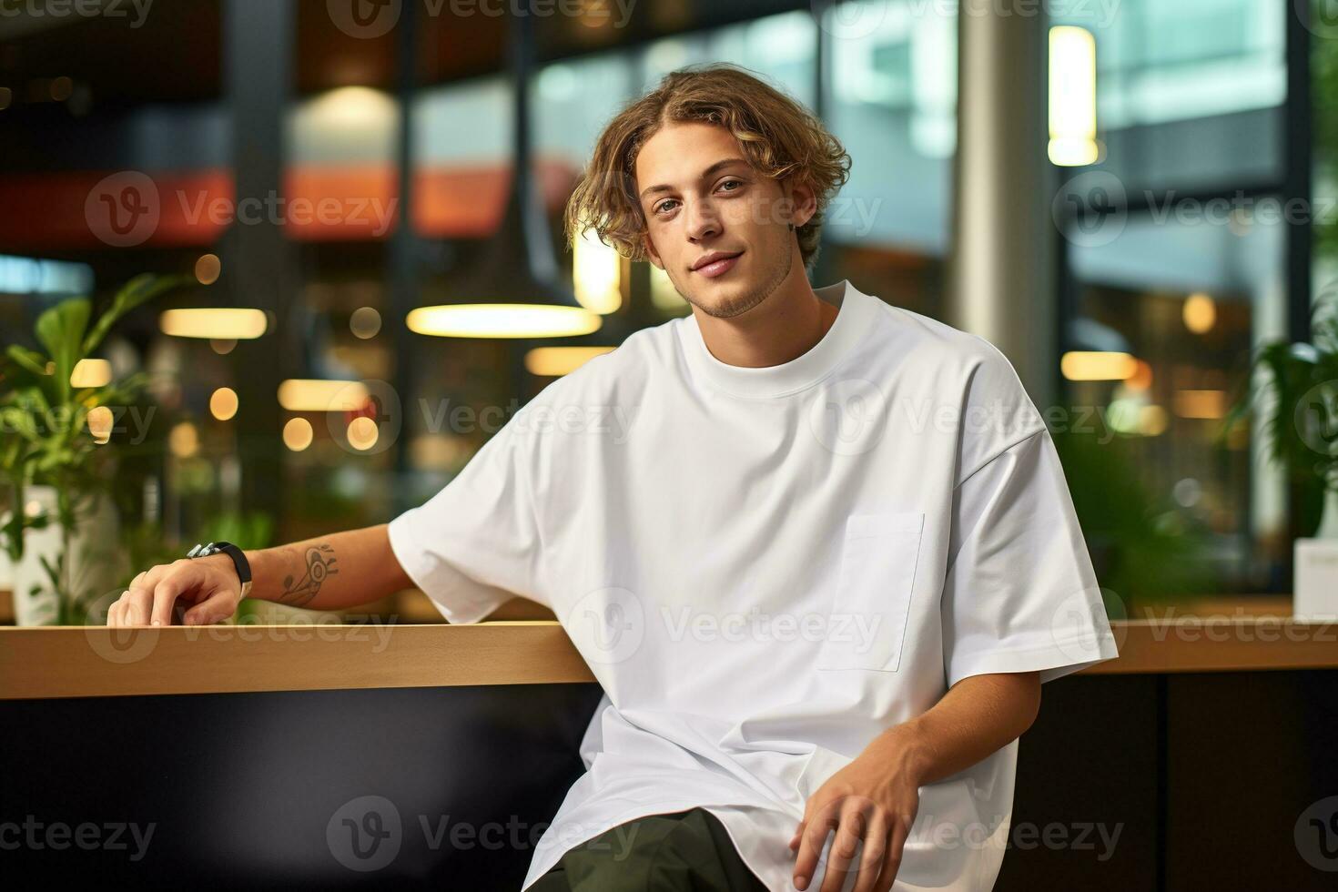 ai gerado retrato do uma bonito homem dentro branco camisa foto