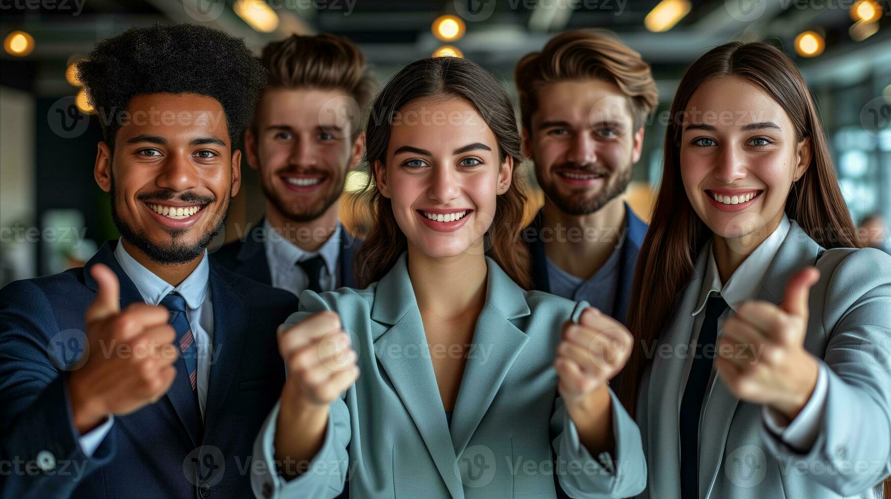 ai gerado grupo do diverso profissional o negócio pessoas dando polegares acima foto