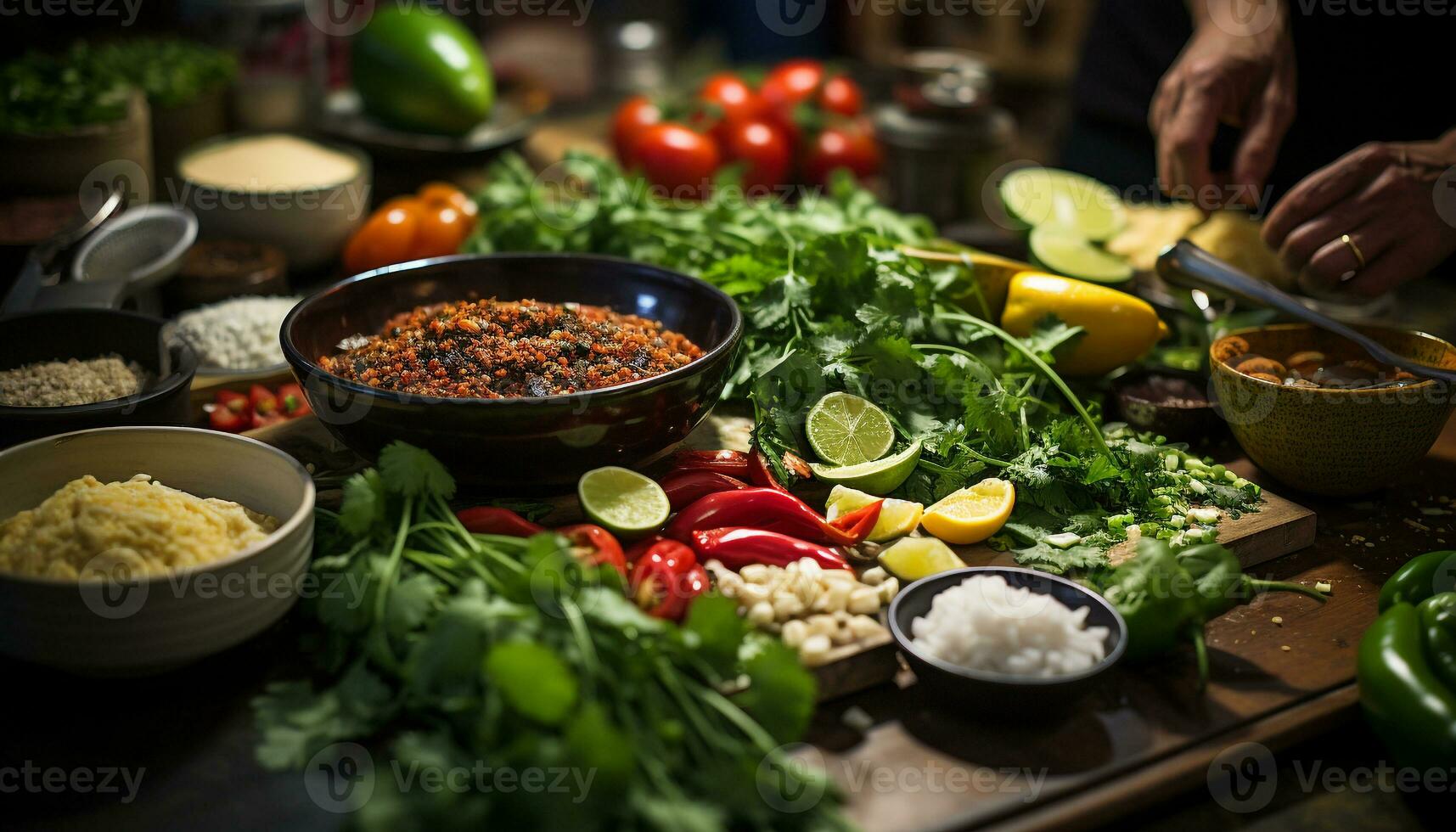 ai gerado fresco, saudável salada com orgânico vegetais, Lima, e coentro gerado de ai foto