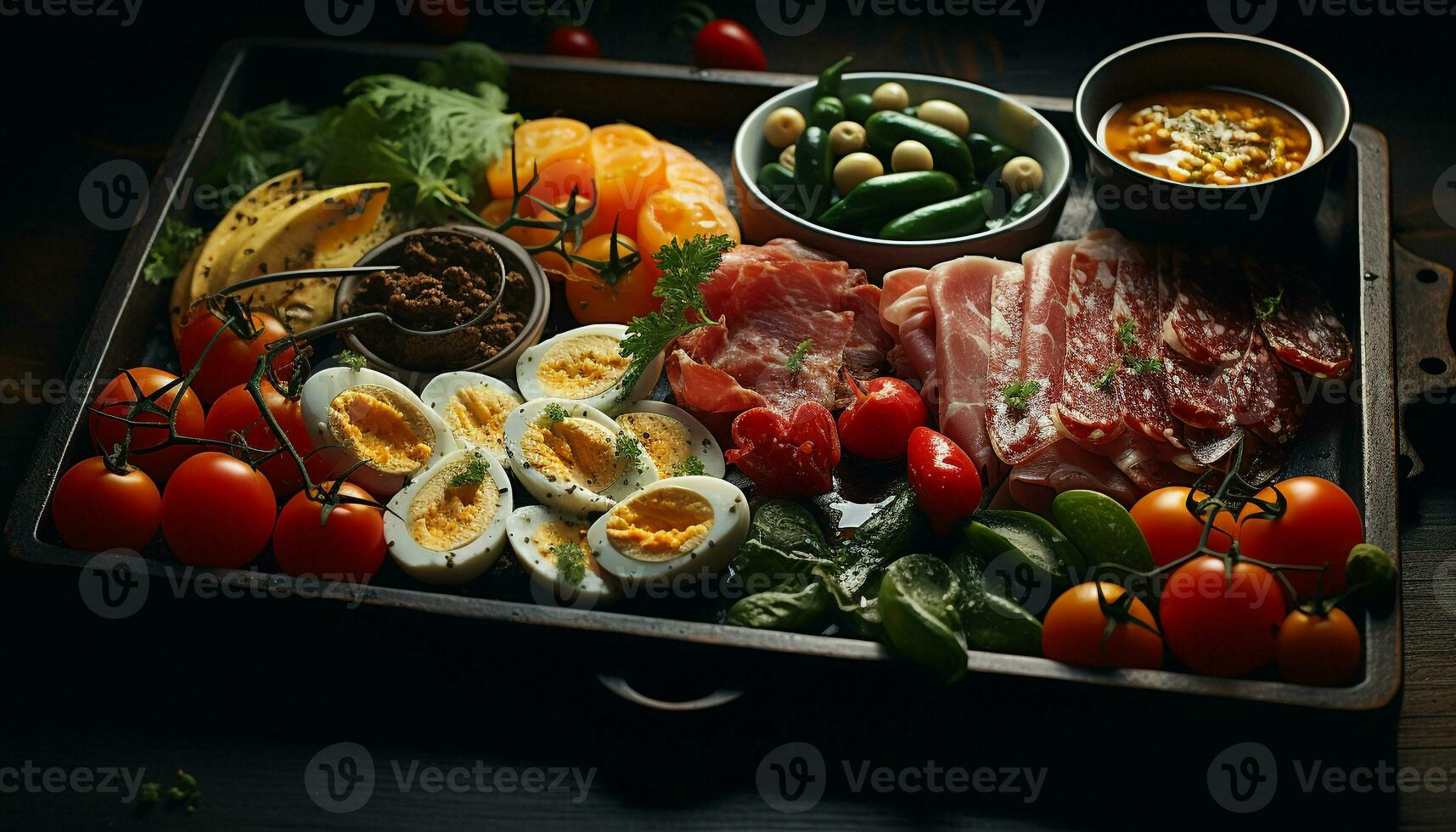 ai gerado frescor em prato grelhado carne, vegetal salada, saudável comendo gerado de ai foto