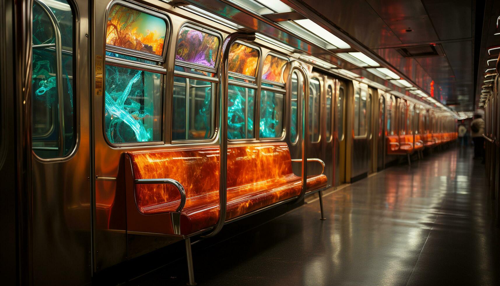 ai gerado moderno cidade vida amarelo ônibus velocidades através subterrâneo metrô estação gerado de ai foto