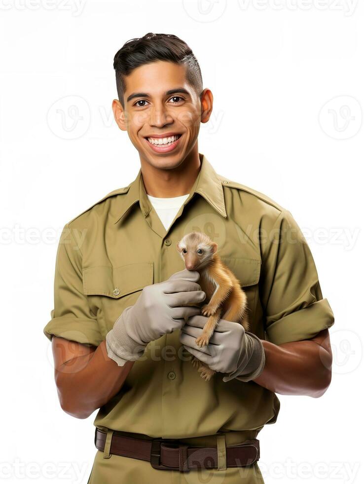 ai gerado com experiência masculino funcionário do zoológico com animais, ai gerado foto