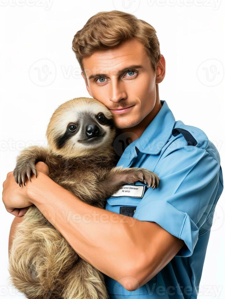 ai gerado com experiência masculino funcionário do zoológico com animais, ai gerado foto