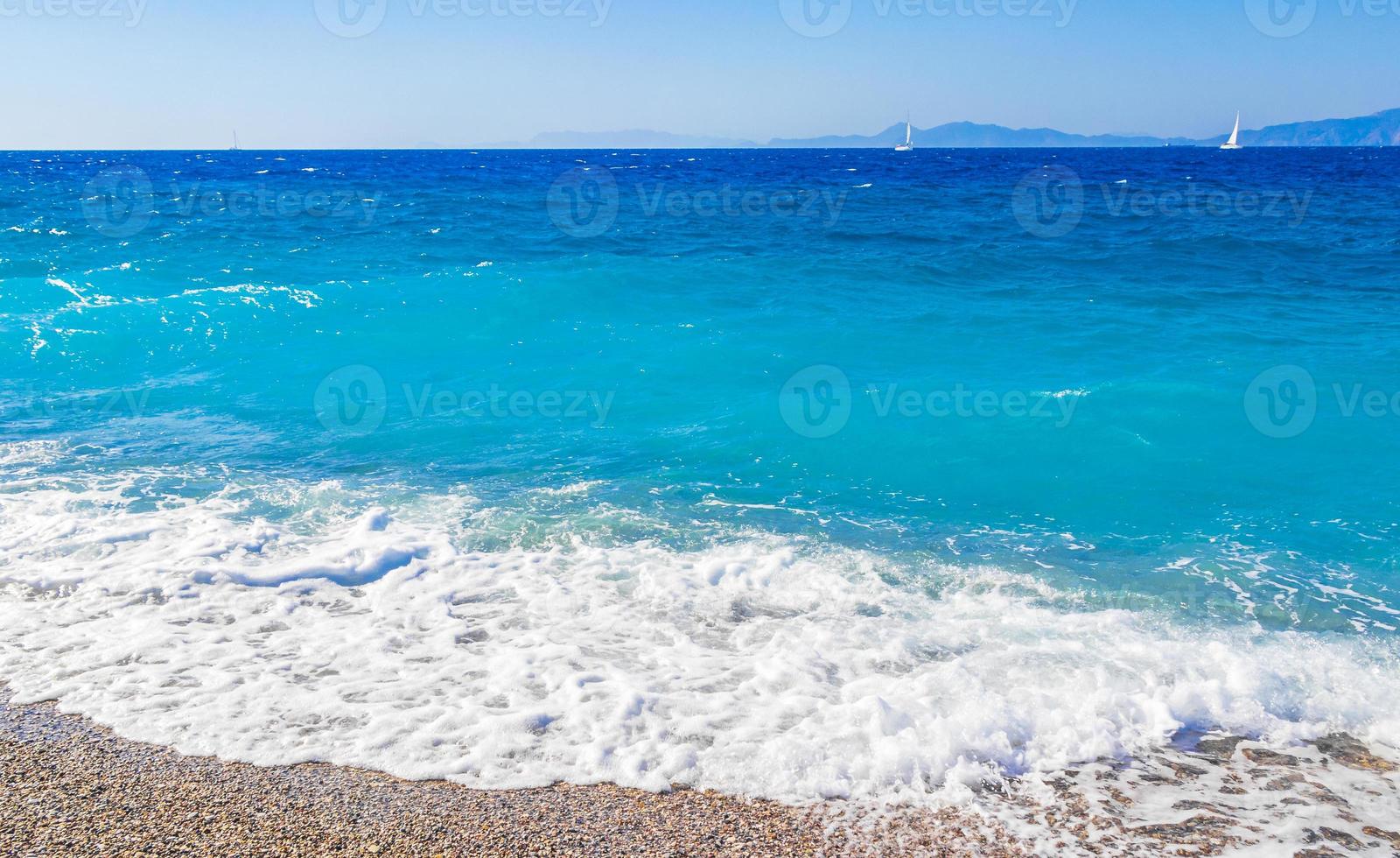 elli beach landscape rhodes greece turquoise water and turkey view. foto