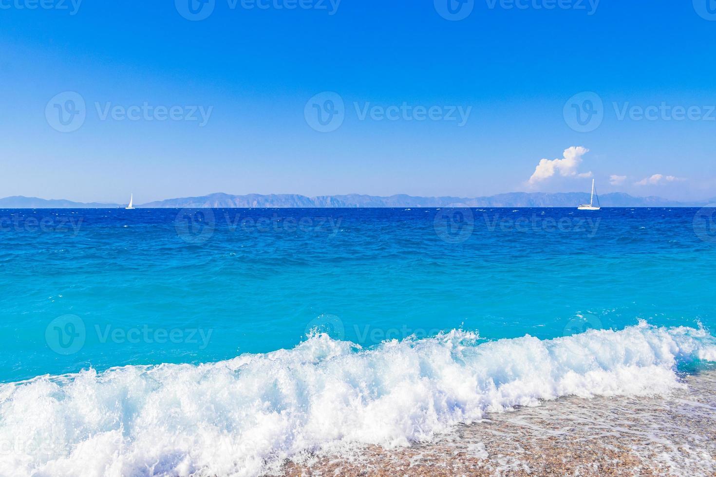 elli beach landscape rhodes greece turquoise water and turkey view. foto