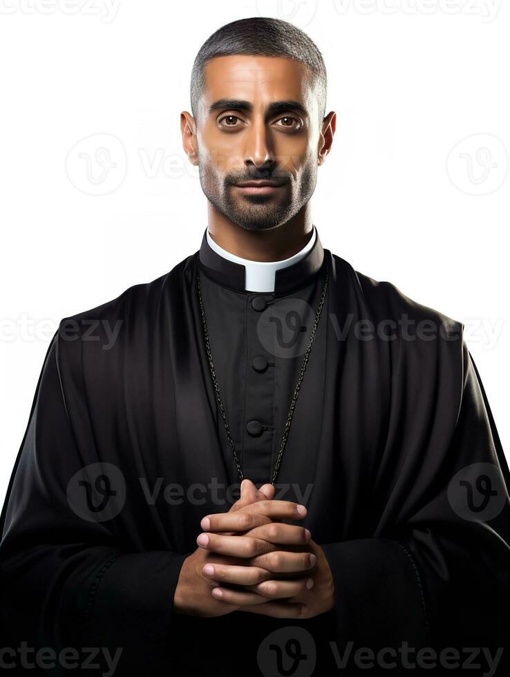 ai gerado espiritual masculino sacerdote dentro igreja, ai gerado foto